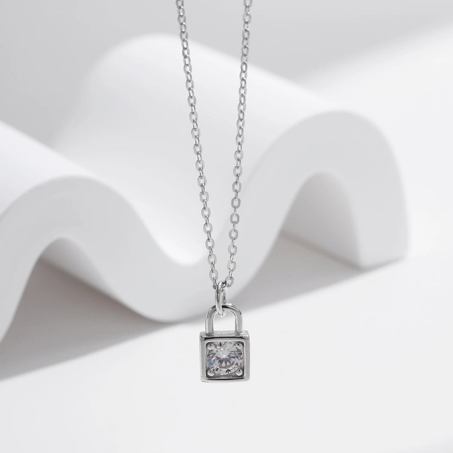 Sterling Silver 0.5 Carat Moissanite Lock Necklace