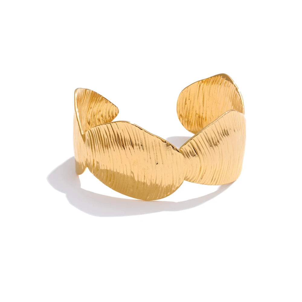 Waterproof jewelry gold cuff styled as a sleek gold bangle in stainless steel jewelry