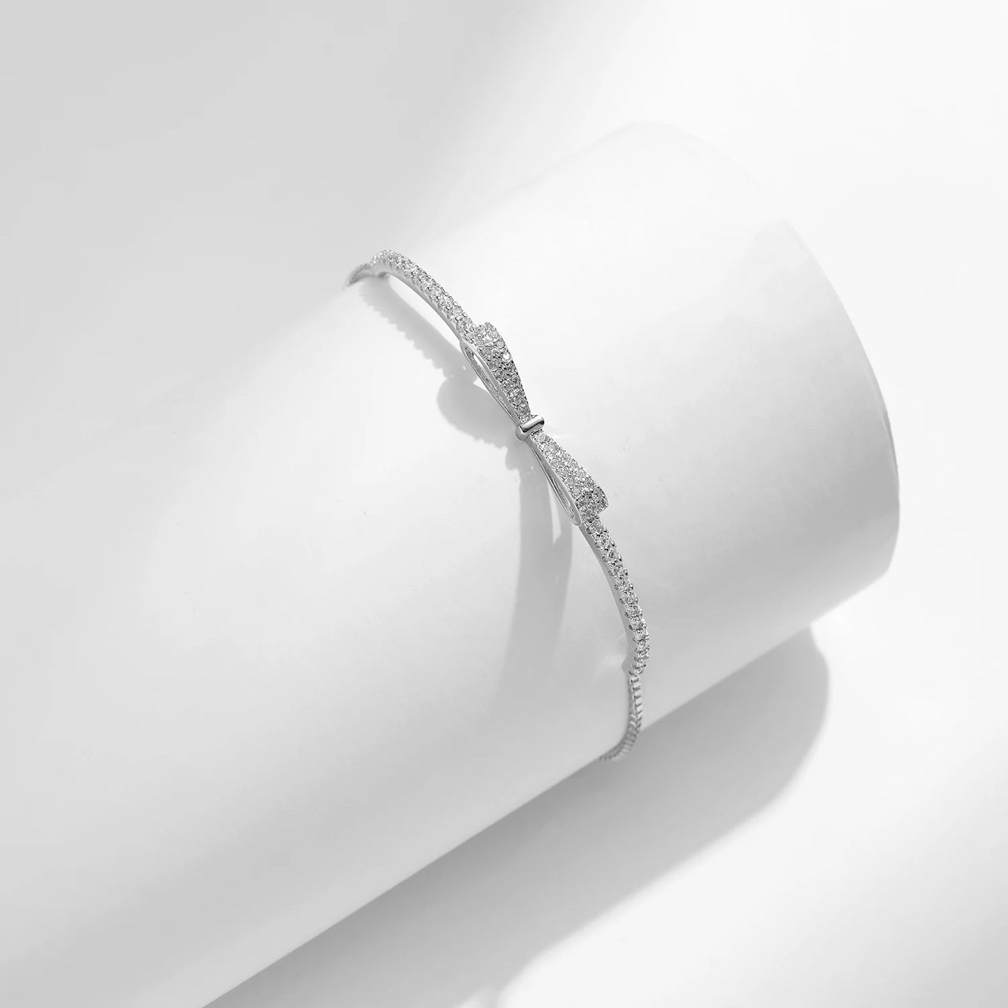 Sterling Silver Bowknot Bracelet with Sparkling Zirconia