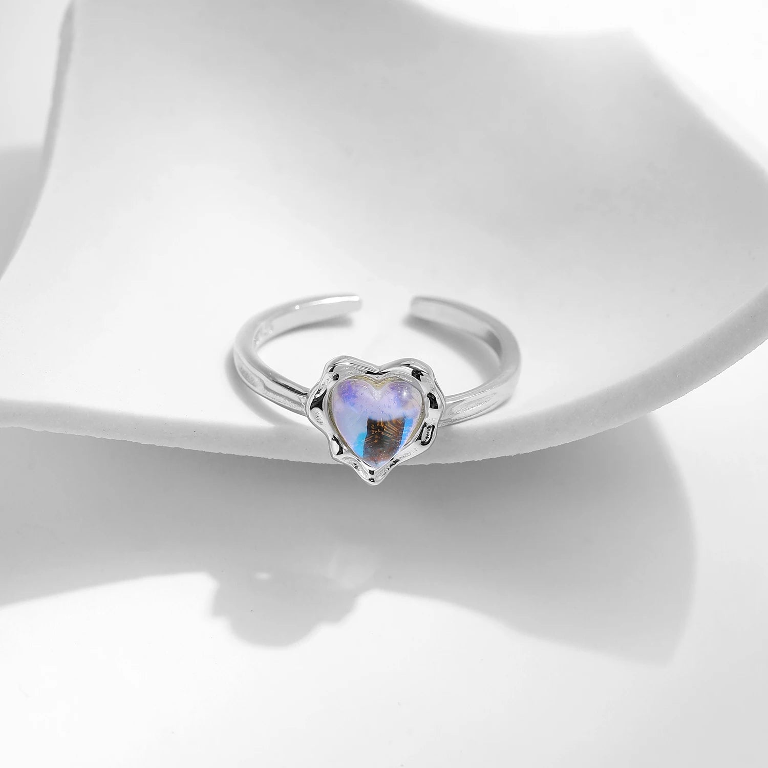 Women’s moonstone sparkle ring minimalist design silver finish
