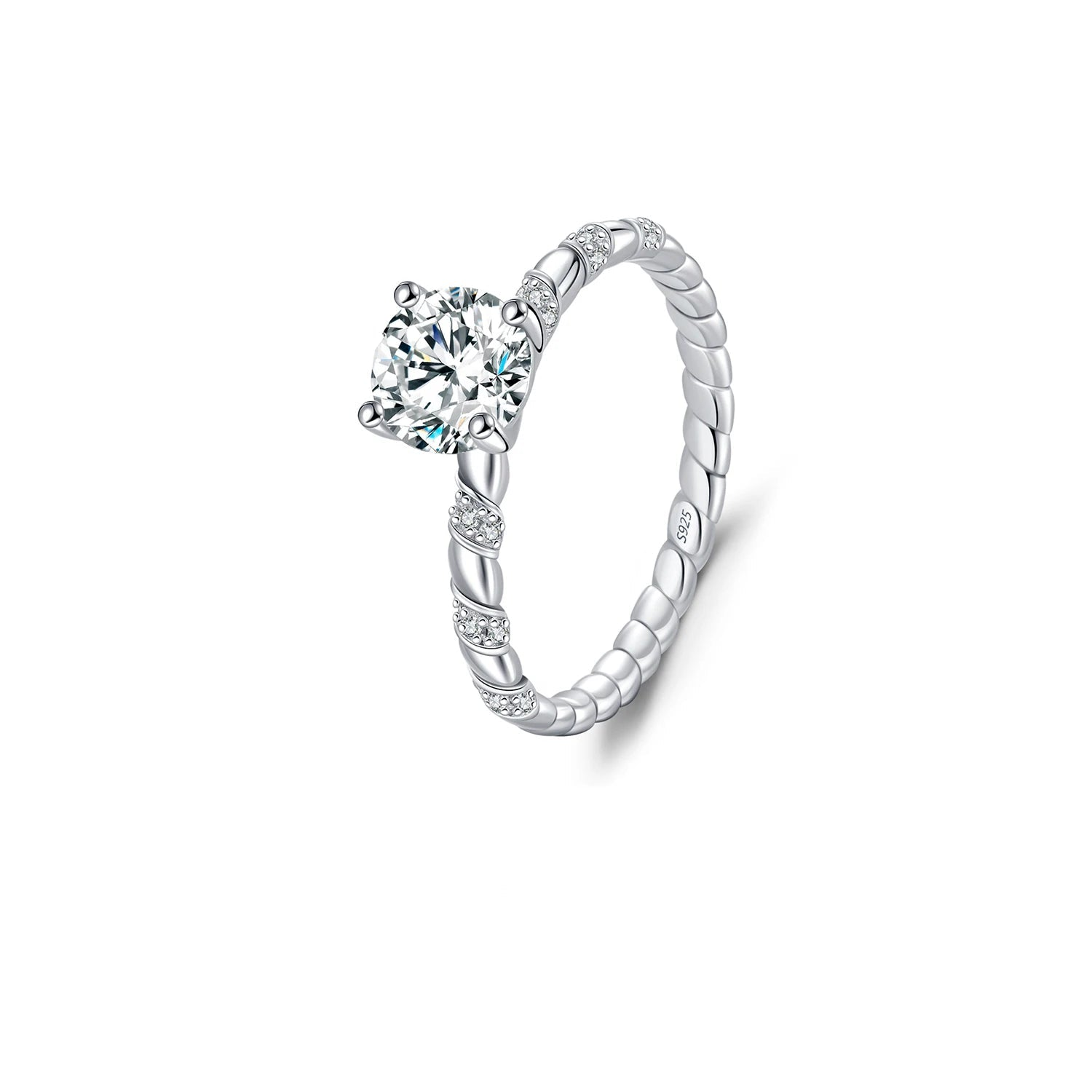 Sparkling moissanite twist wedding band in polished 925 sterling silver