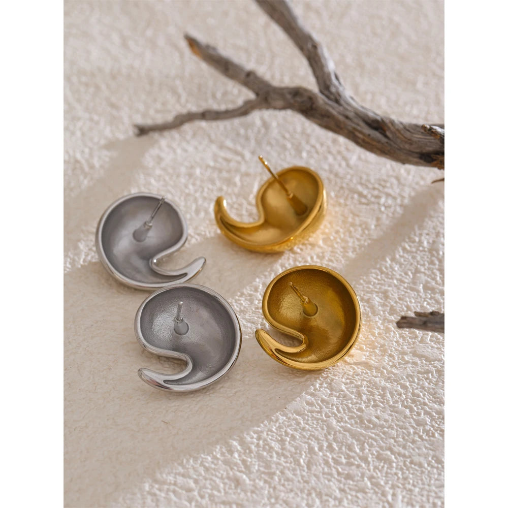 Gold earrings gold pair featuring water-drop form and smooth polish