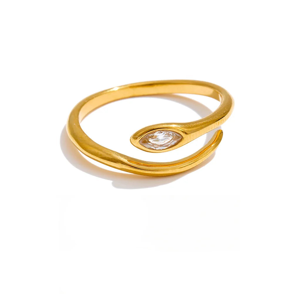 Gold plated snake adjustable ring with cubic zirconia