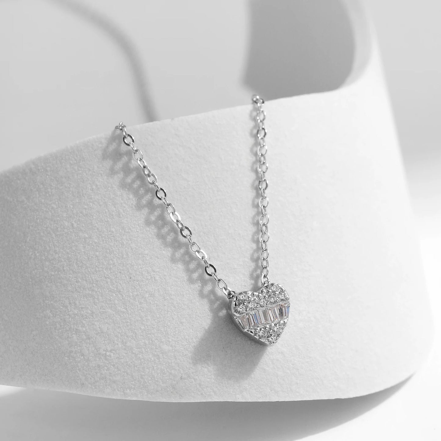 Sterling Silver Heart Pave Zirconia Necklace