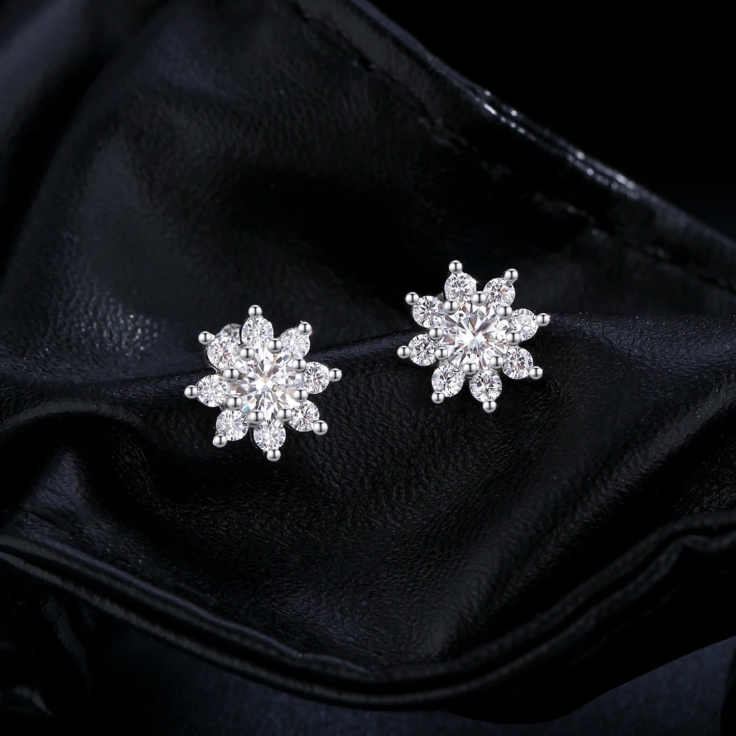 Sterling Silver Moissanite Flower Stud Earrings