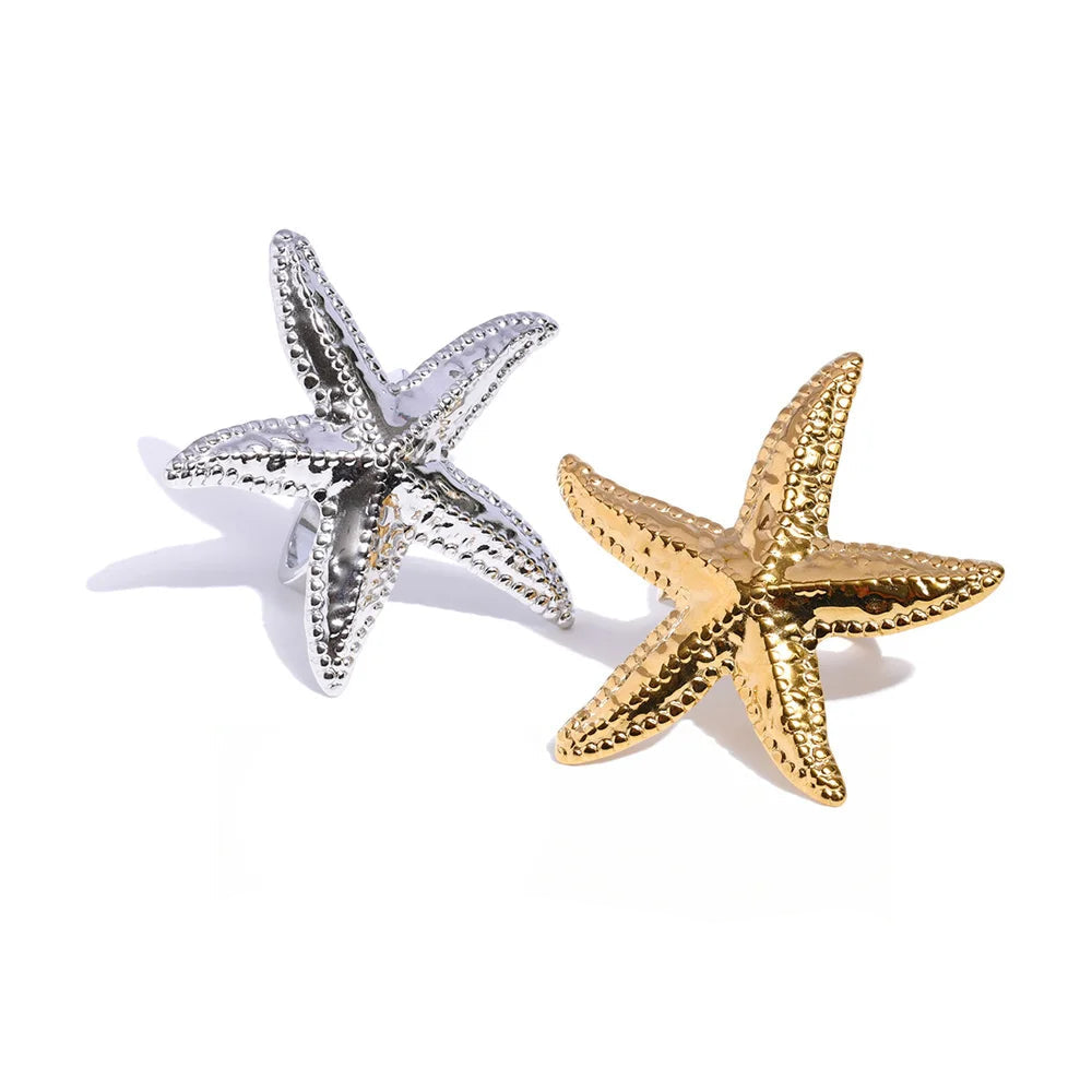 Gold plated starfish adjustable ring with polished shine