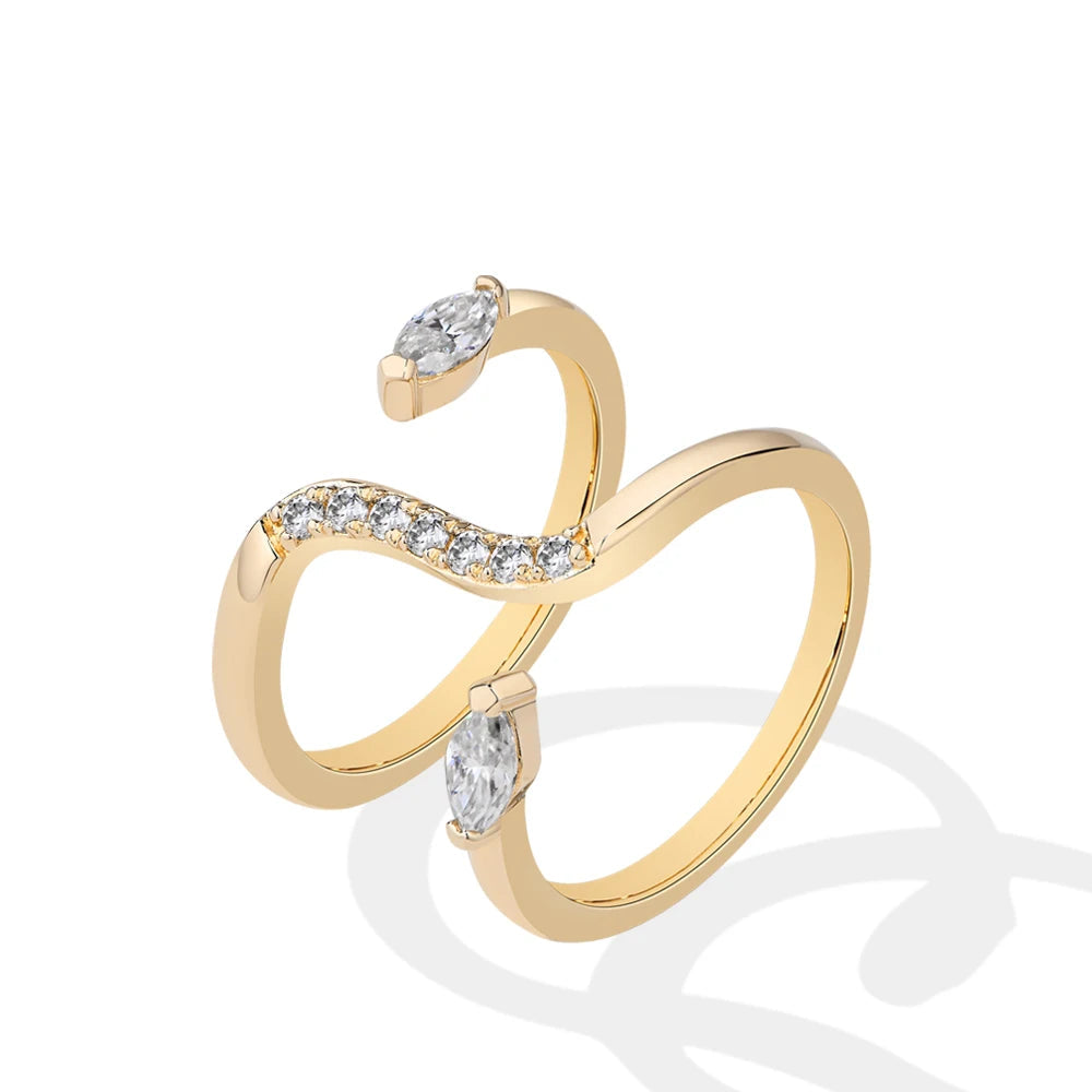 Ring with moissanite coverage and snake motif statement