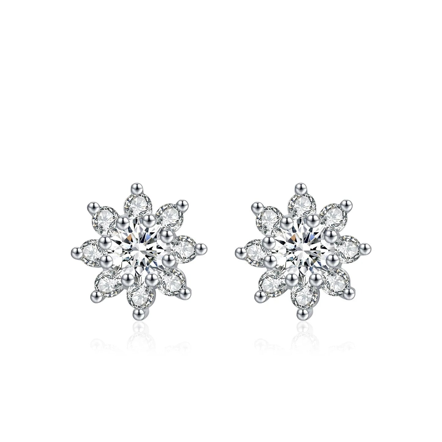 Sterling Silver Moissanite Flower Stud Earrings