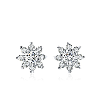 Sterling Silver Moissanite Flower Stud Earrings