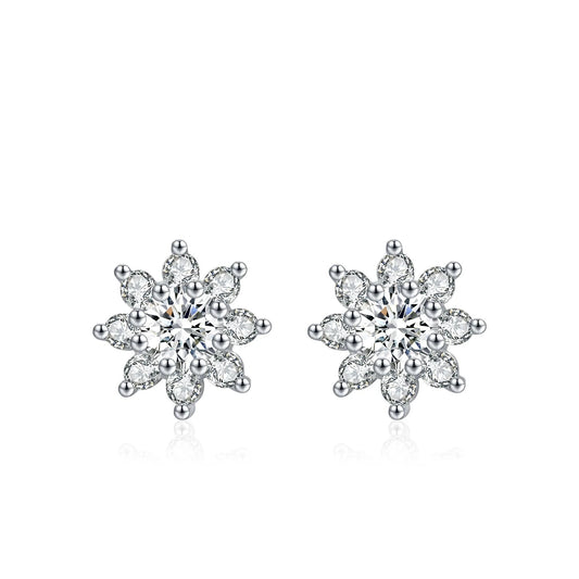 Sterling Silver Moissanite Flower Stud Earrings