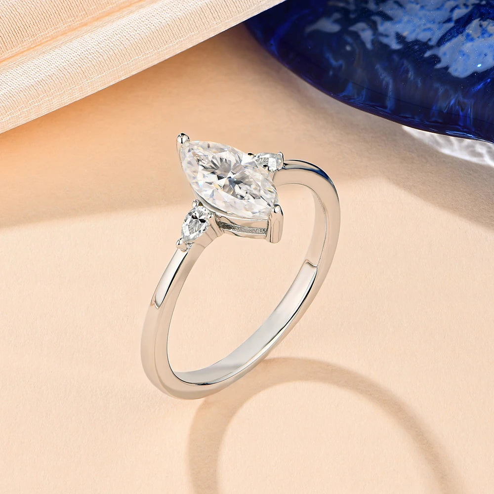 Close view of moissanite ring showing ring size from ring comfort
