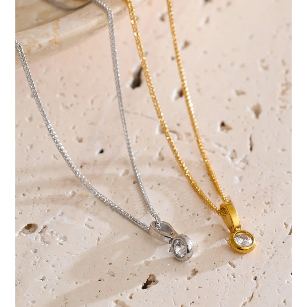 Elegant chain necklace gold necklace with cz pendant detail