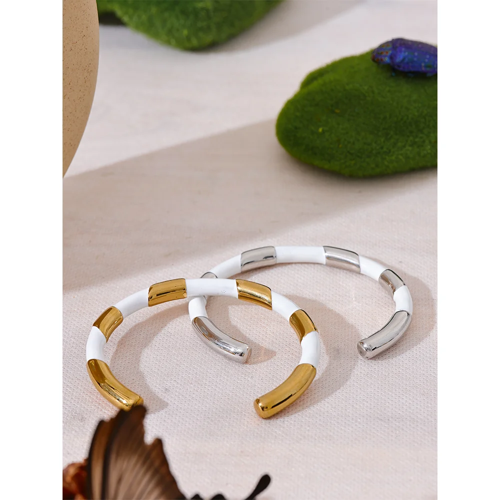 Black & White Enamel Open Cuff Bracelet in Gold