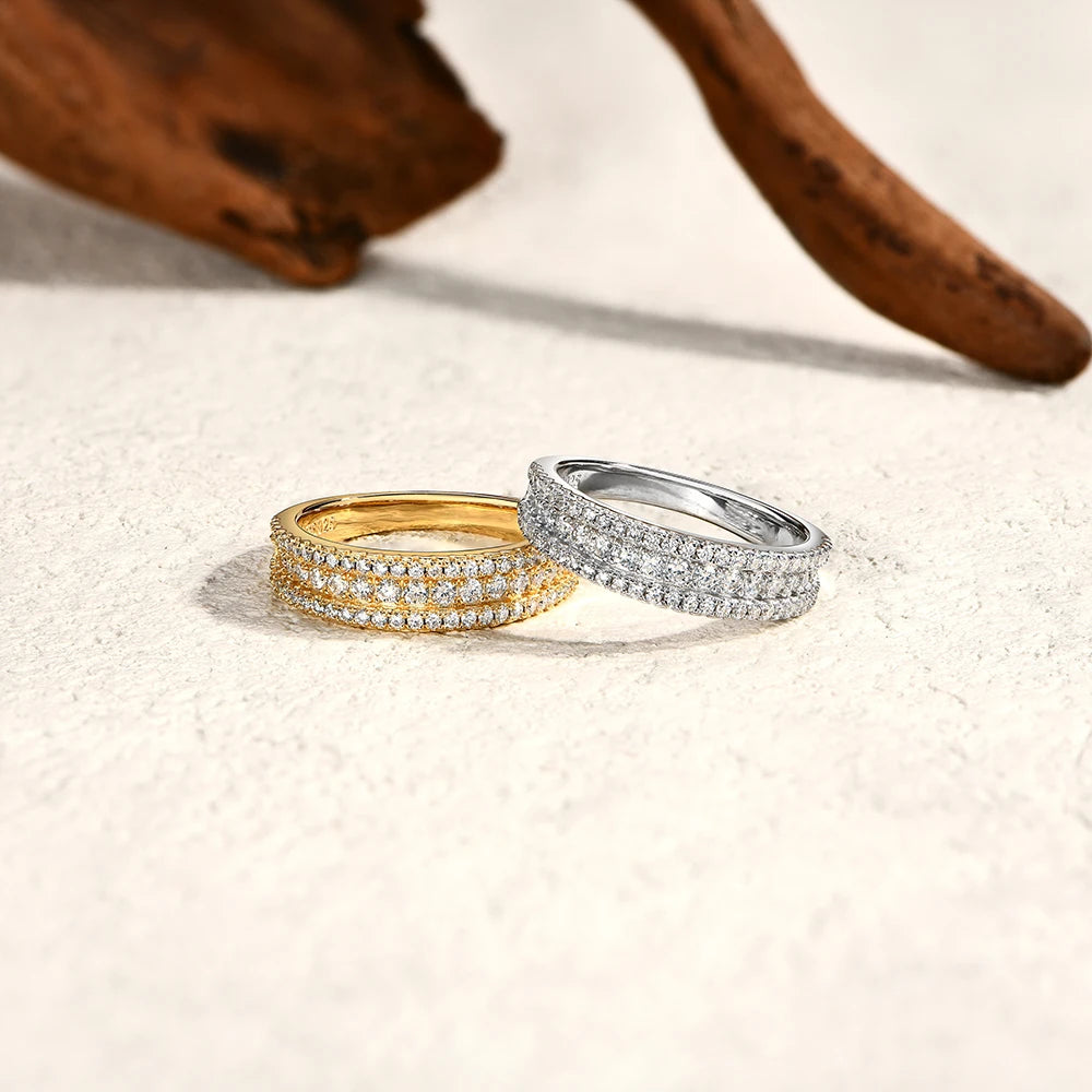 Silver rings style featuring moissanite diamonds and elegant profile