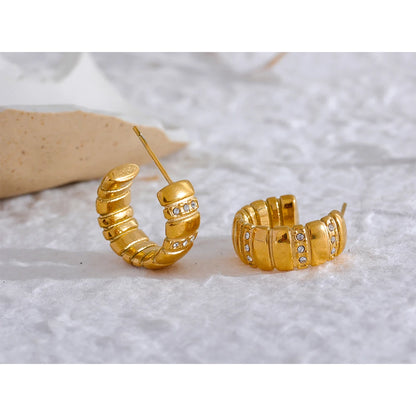 Gold C-Shaped Huggie Earrings with CZ