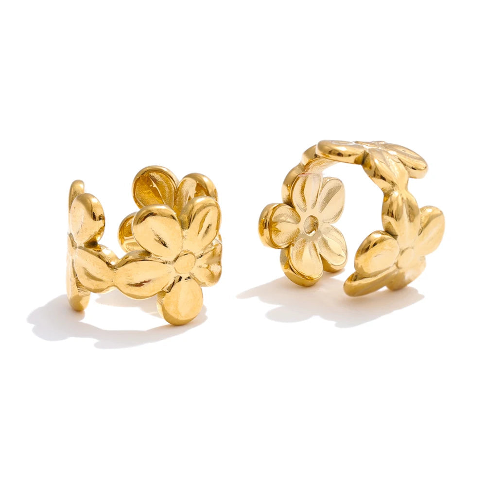 Gold plated flower earrings that clip on with non piercing design