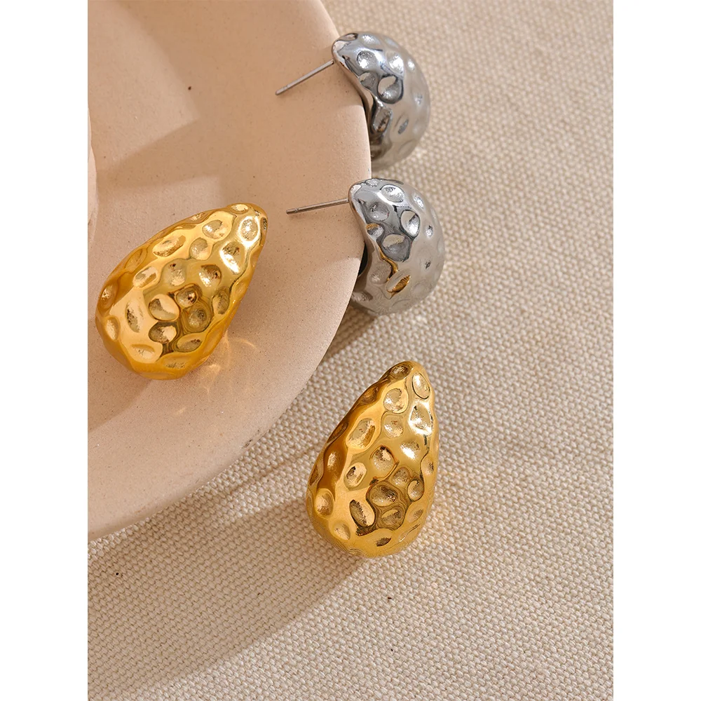 Gold Chunky Water Drop Stud Earrings