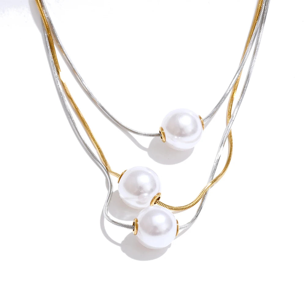 Pearl necklace pearl necklace style with multi-layer chains