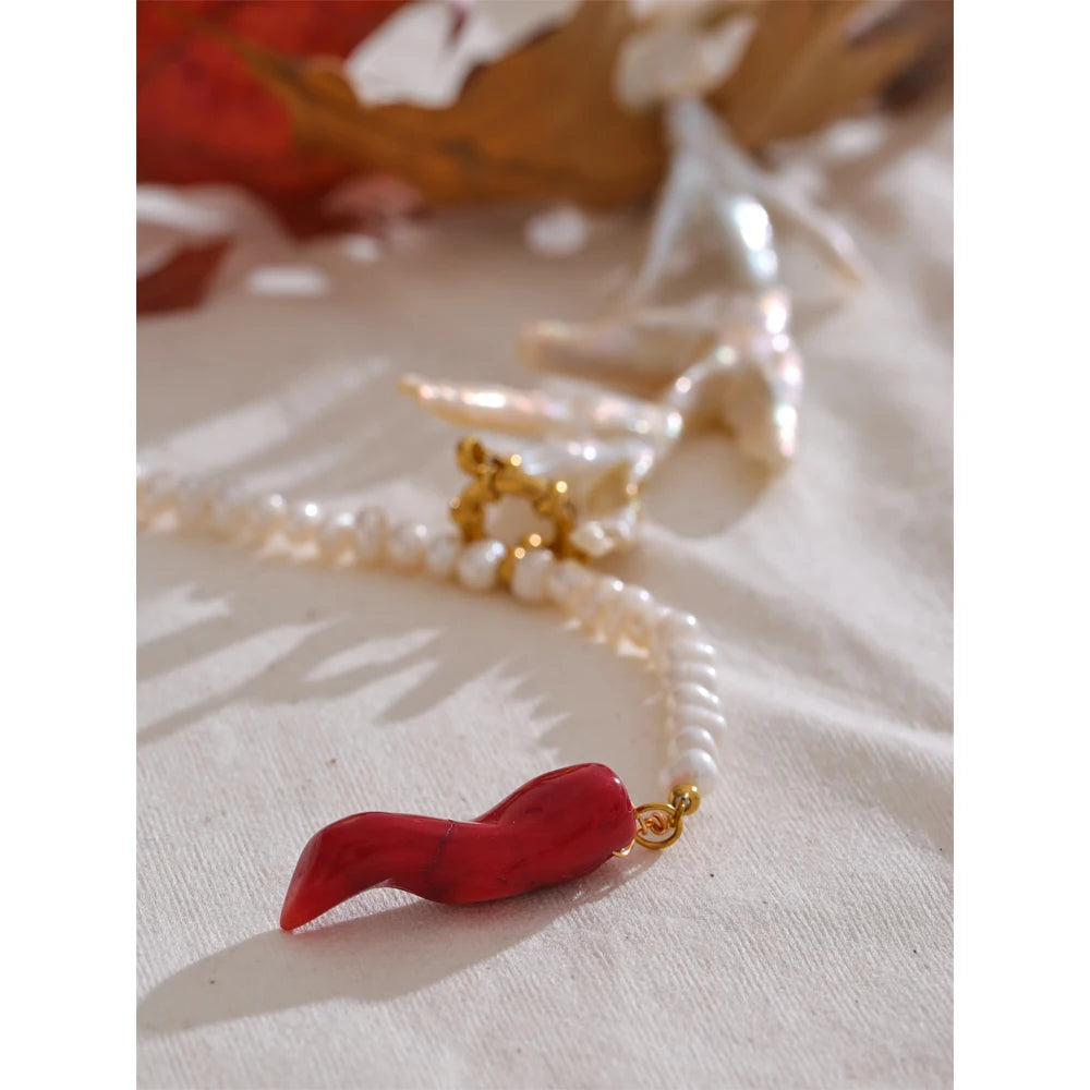 Close view of necklace pearl necklace with organic baroque contours