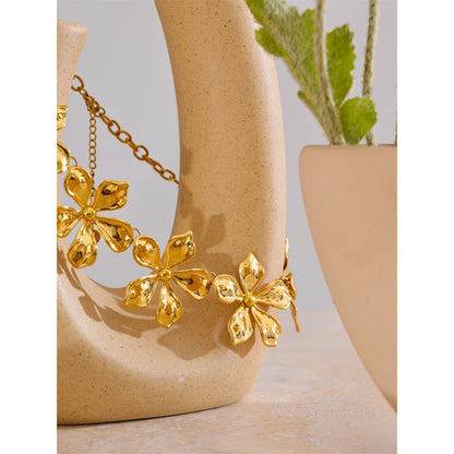 Trendy 18K Gold Flower Chain Collar Necklace