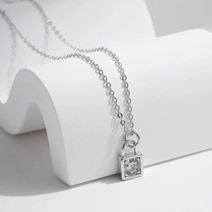 Sterling Silver 0.5 Carat Moissanite Lock Necklace