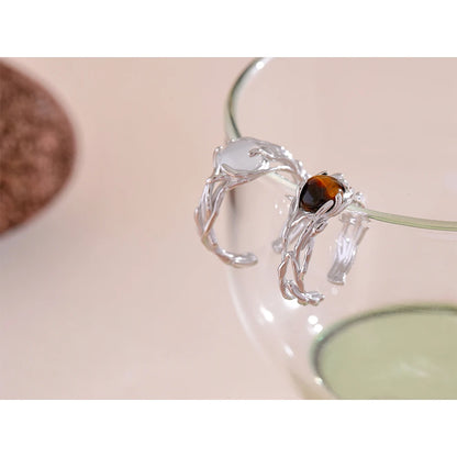 Natural Stone Geometric Adjustable Ring