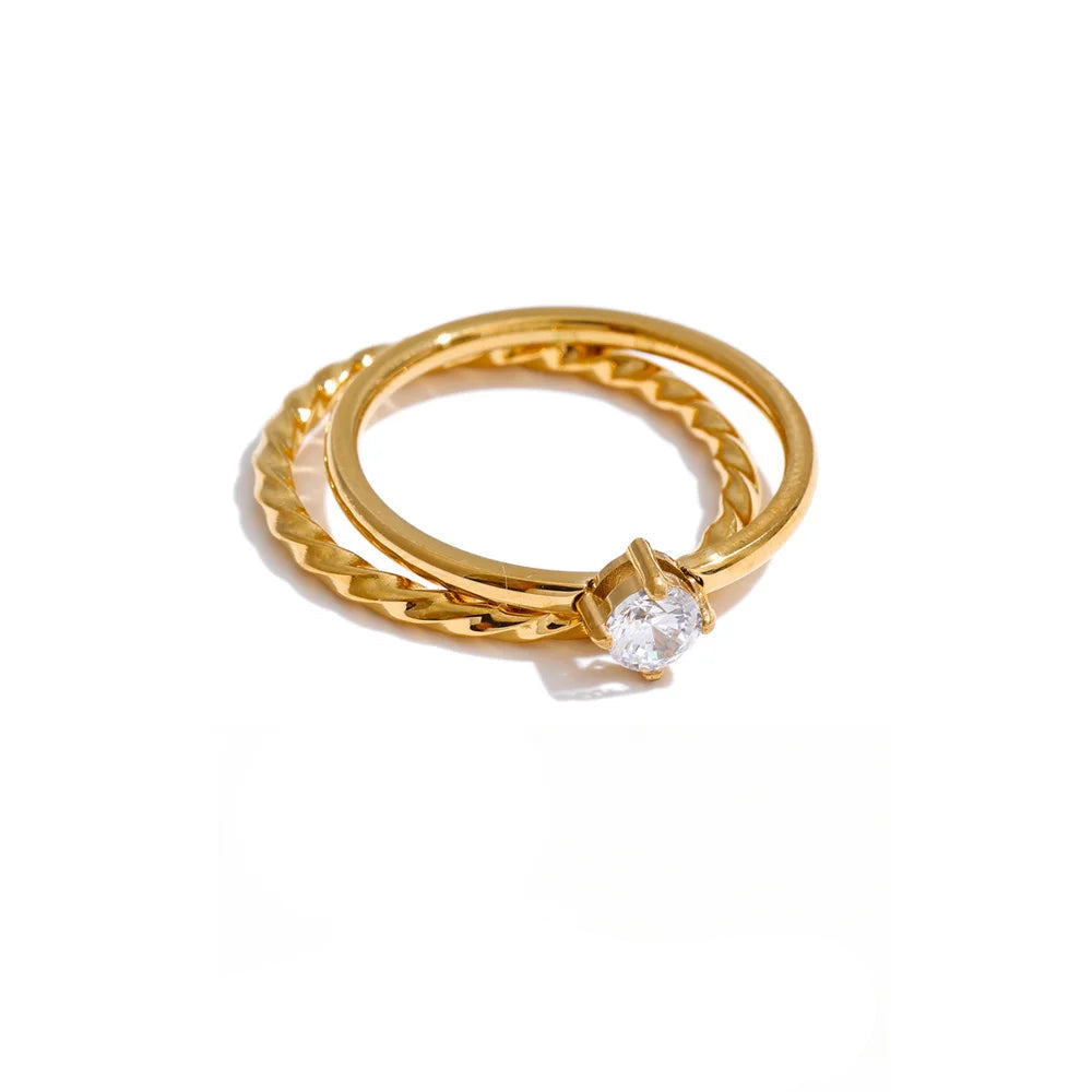 Double layer stacking stainless steel zircon ring for women jewelry