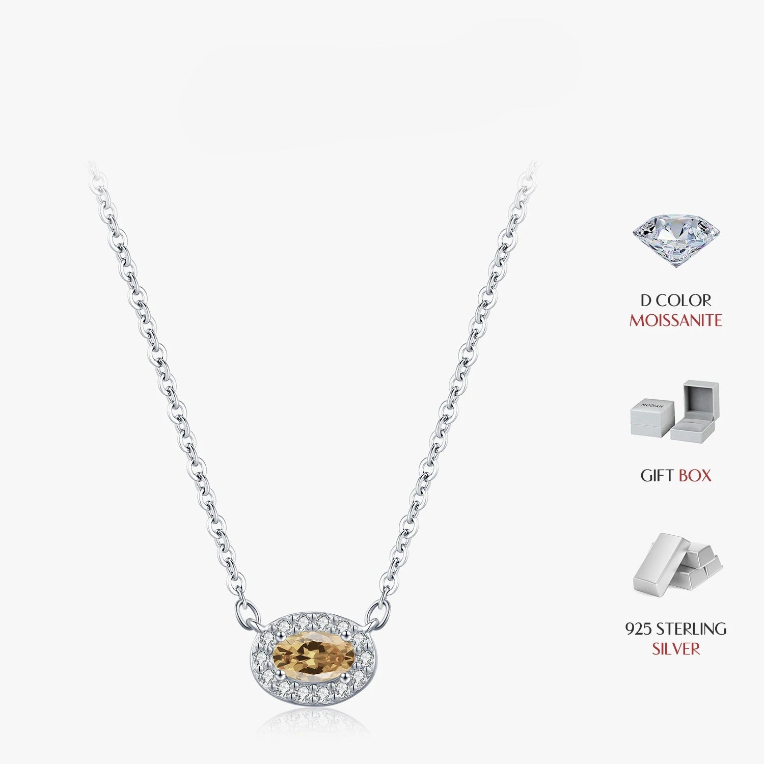 925 silver chain necklace with radiant yellow moissanite pendant