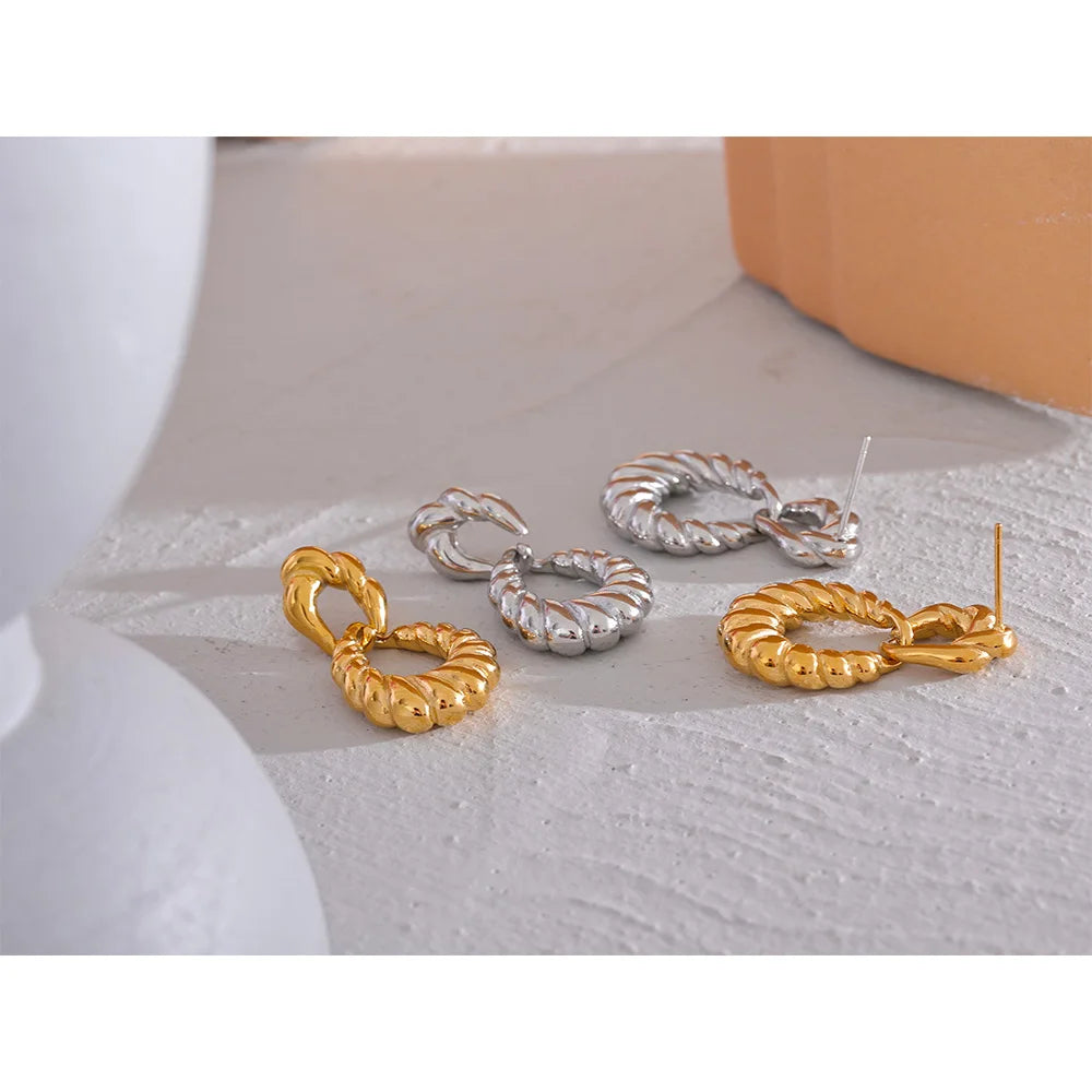 Textured Cast 18K Gold Color Geometric Twisted Drop Earrings