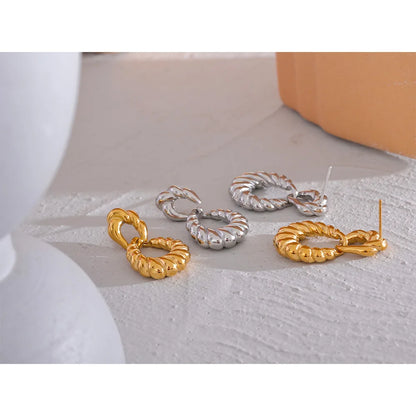 Textured Cast 18K Gold Color Geometric Twisted Drop Earrings