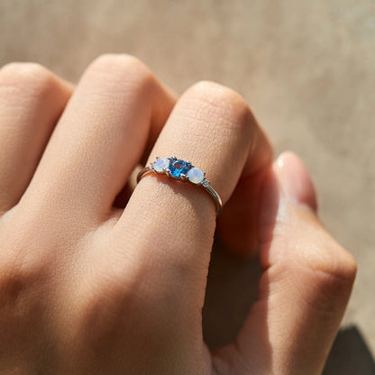 Dainty Trio Sterling Silver Opal Ring