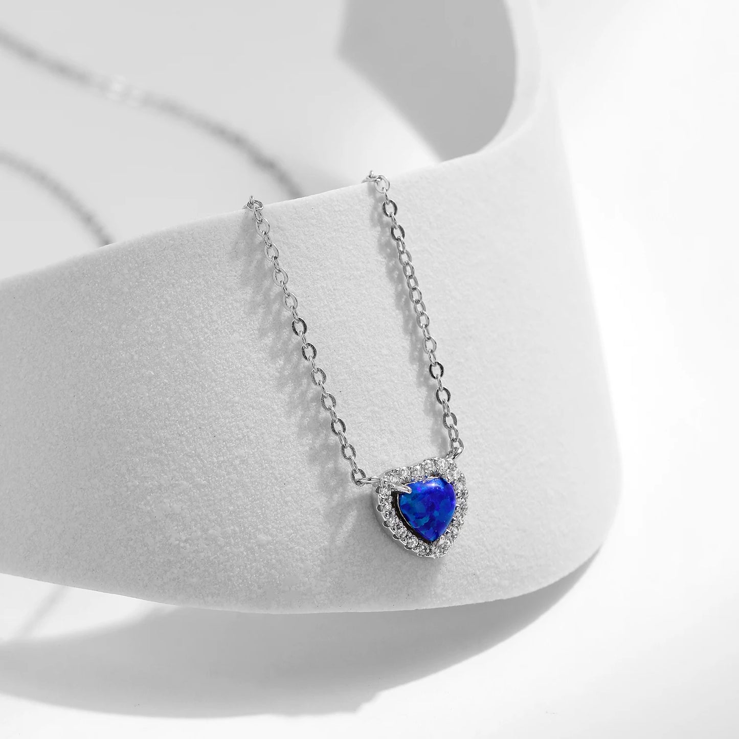 Sterling Silver Blue Opal Heart Necklace