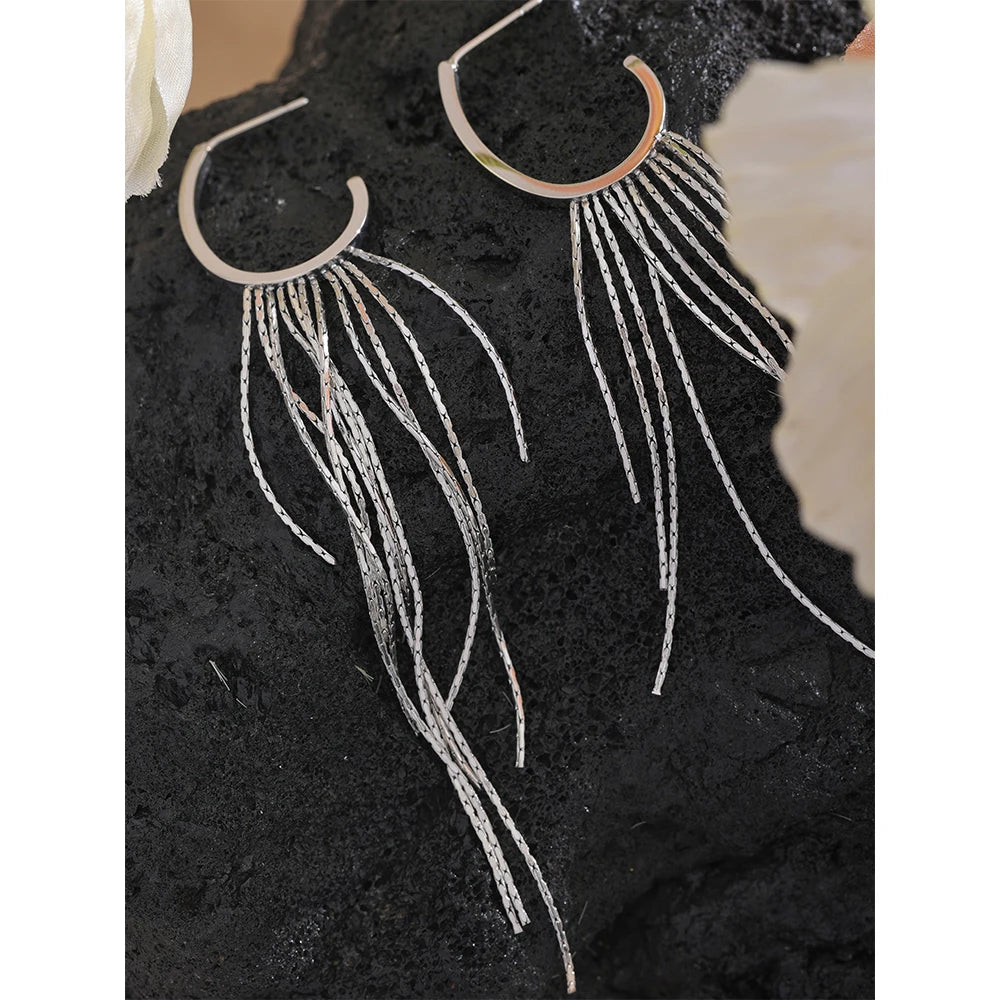 Long Gold Tassel Drop Earrings – Stainless Steel, Waterproof