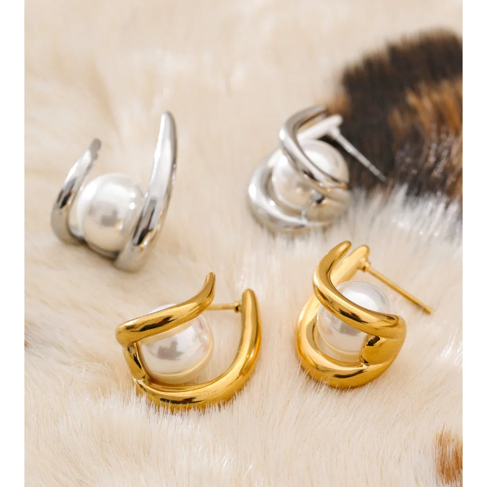 Daily wear stainless steel earrings with pearls for refined look