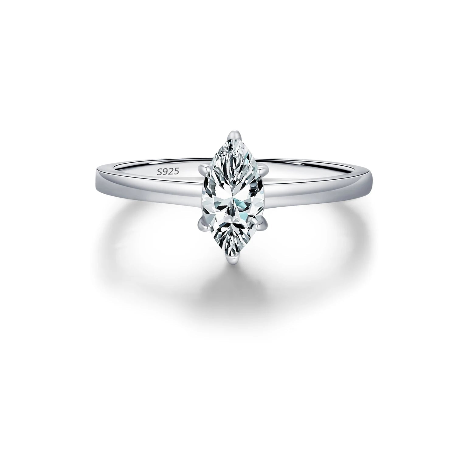Marquise moissanite ring in 925 sterling silver with silver color