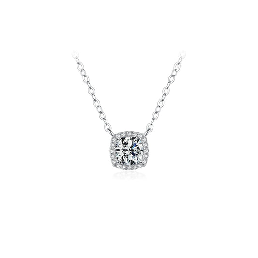 Sterling Silver Cushion Cut Halo Moissanite Necklace