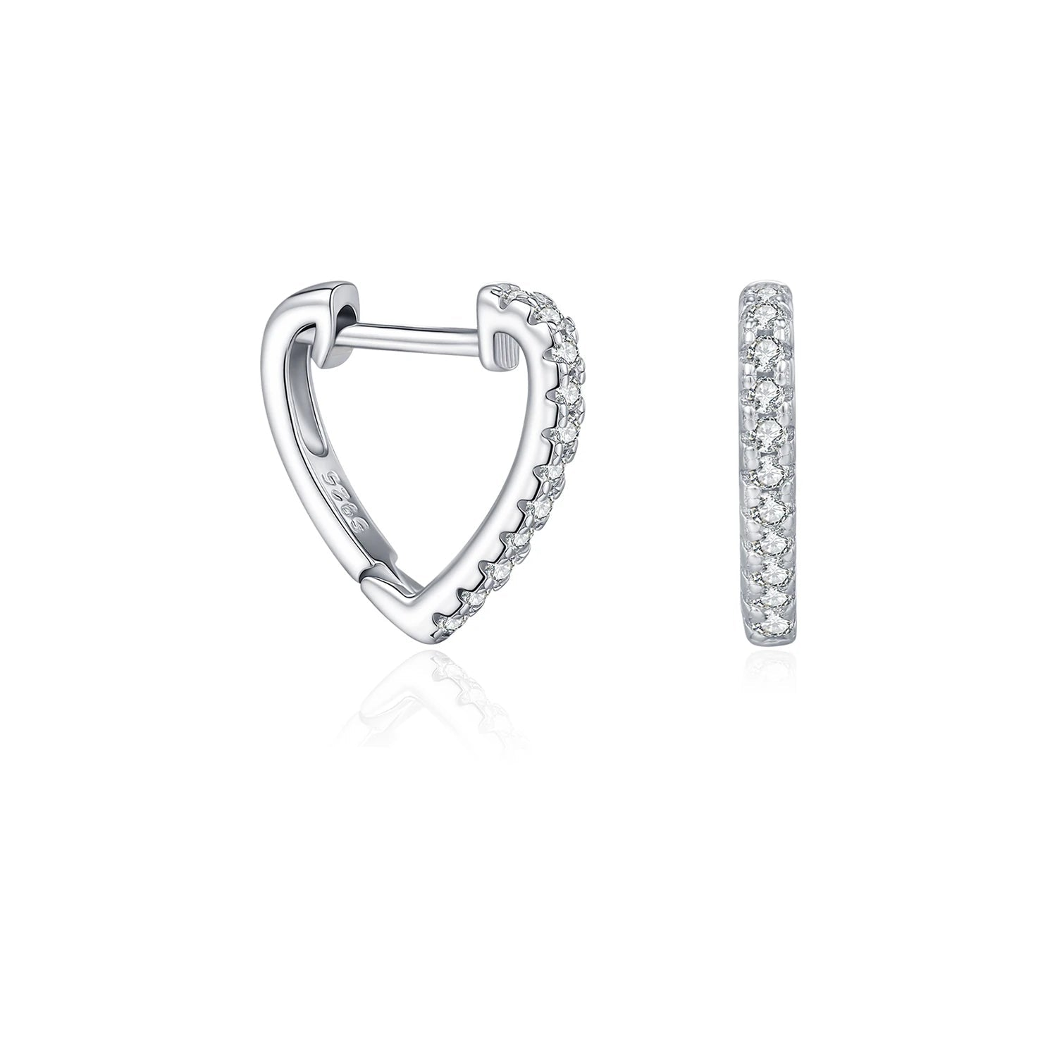 Heart moissanite hoop earrings in 925 sterling silver for women