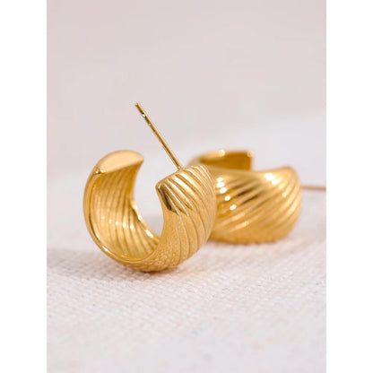 C Shape Gold Color Stainless Steel Hoop Earrings