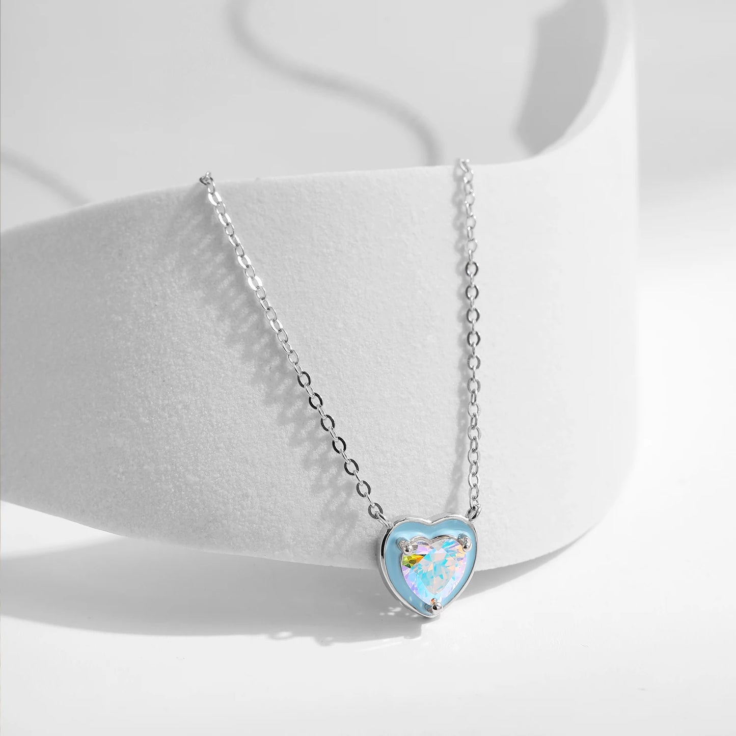 Sterling Silver Light Blue Enamel Heart Necklace