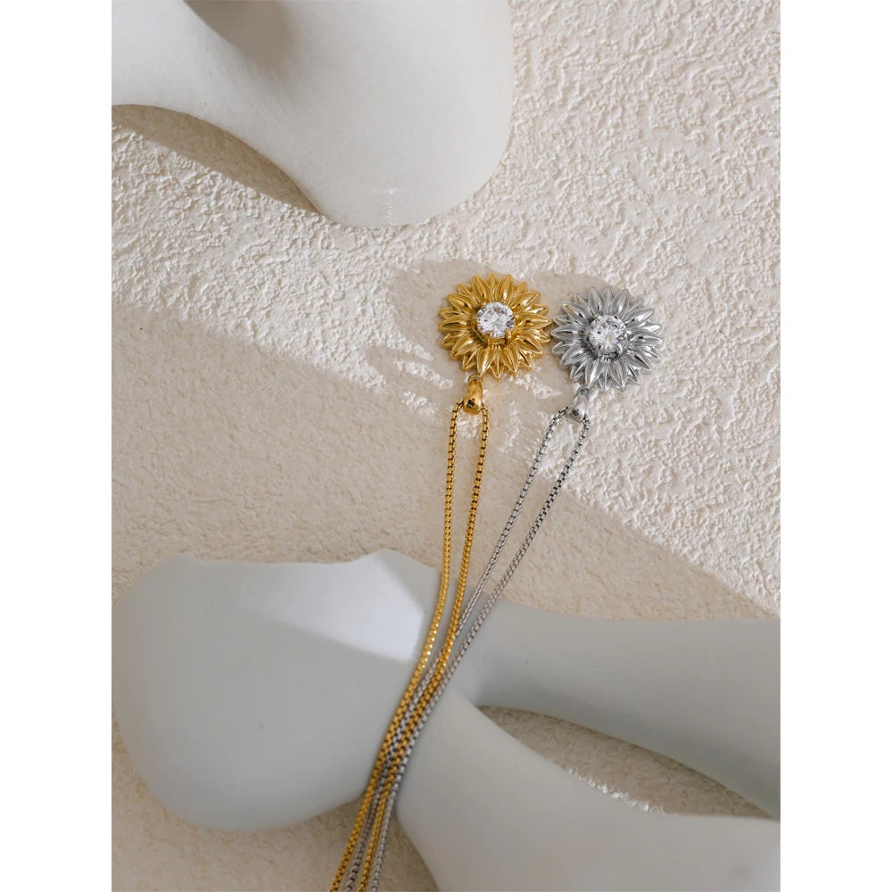 Sunflower Cubic Zirconia Pendant Necklace