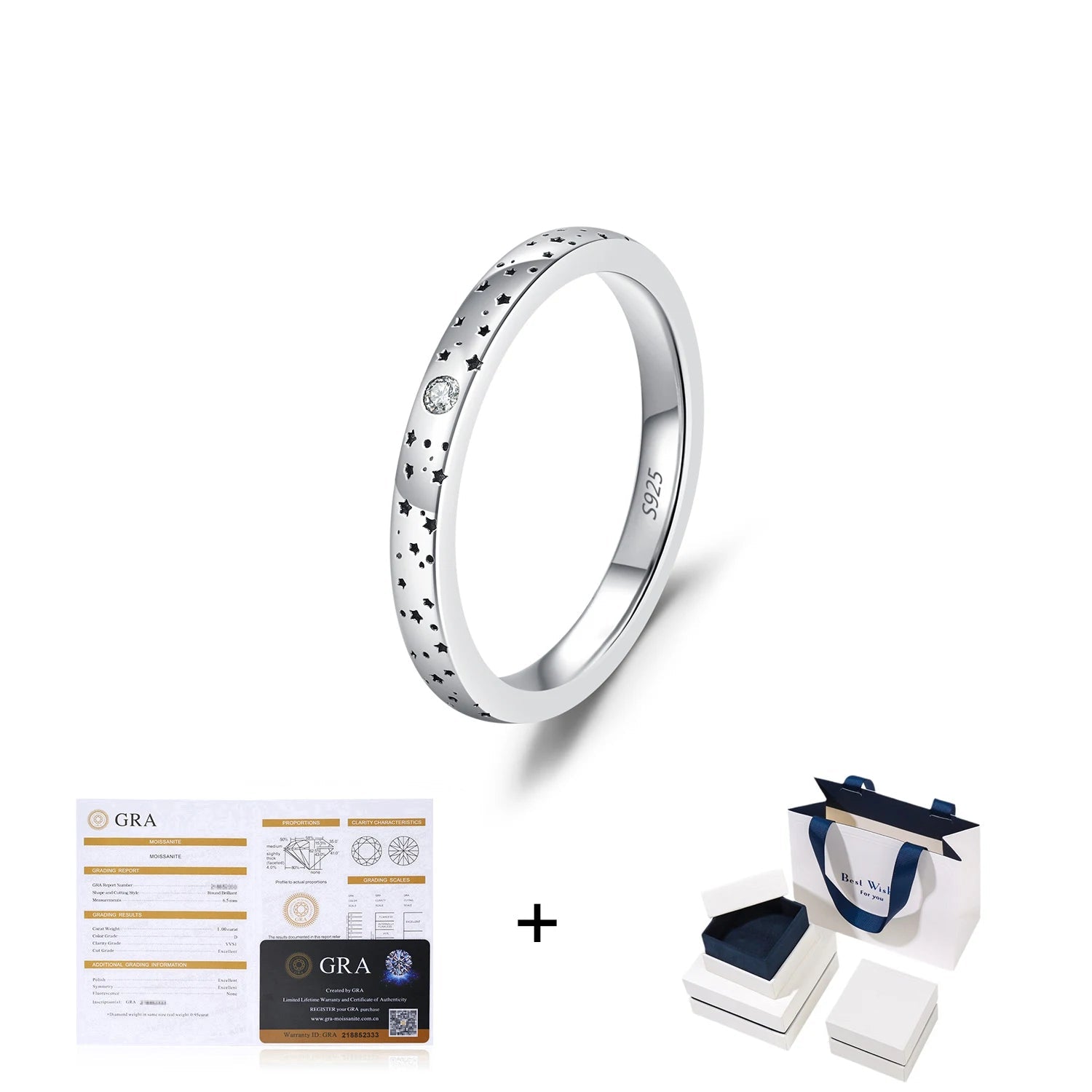 Charming star accented moissanite couple ring in silver