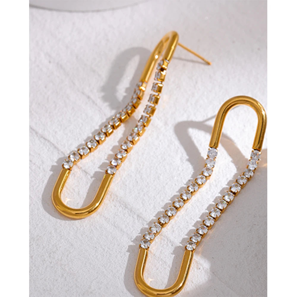 Stainless Steel Cubic Zirconia Long Drop Earrings