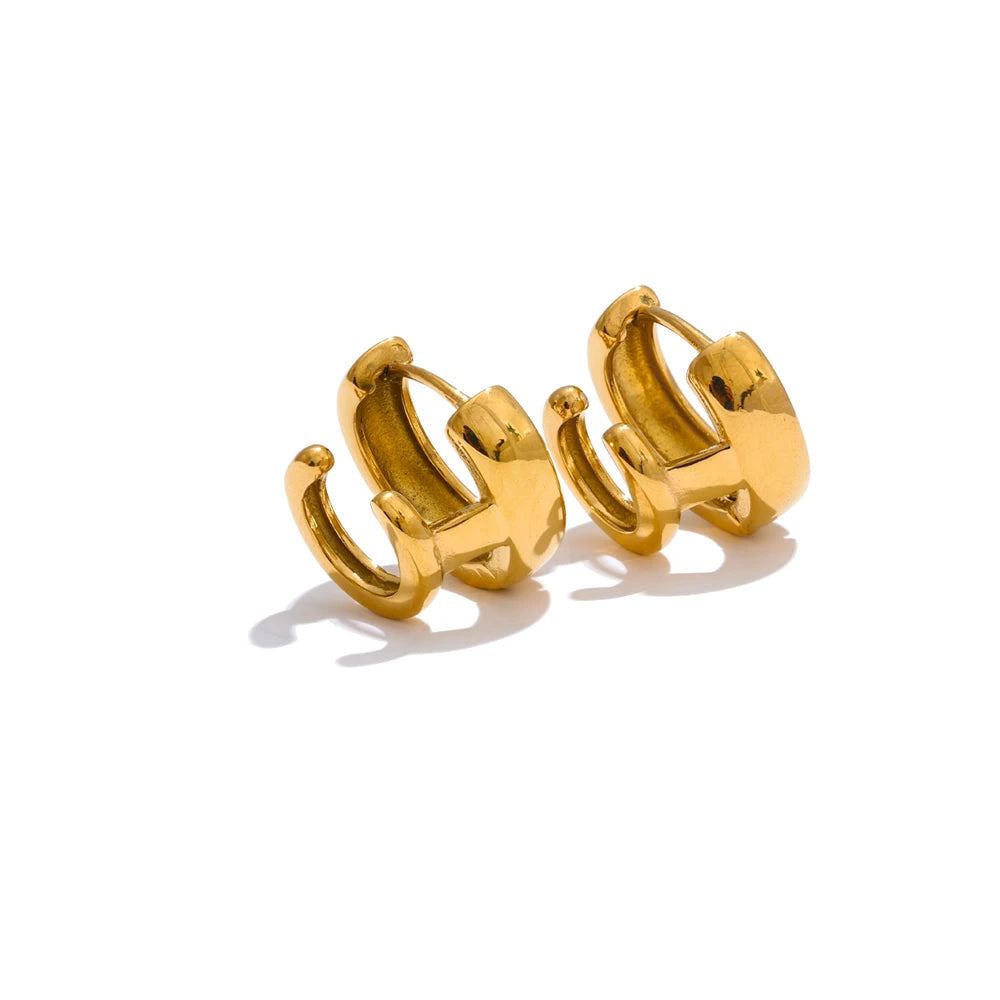 Double layer round hoop earrings with gold plated shine for a refined look