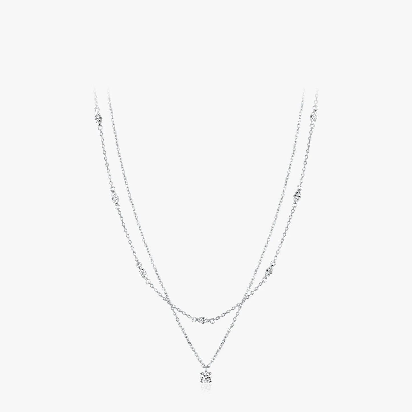 Sterling Silver Double Layer Moissanite Pendant Necklace