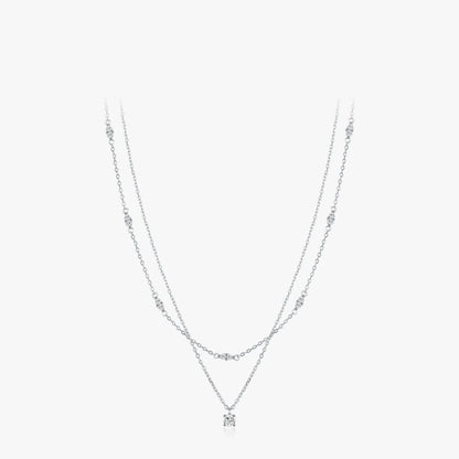 Sterling Silver Double Layer Moissanite Pendant Necklace