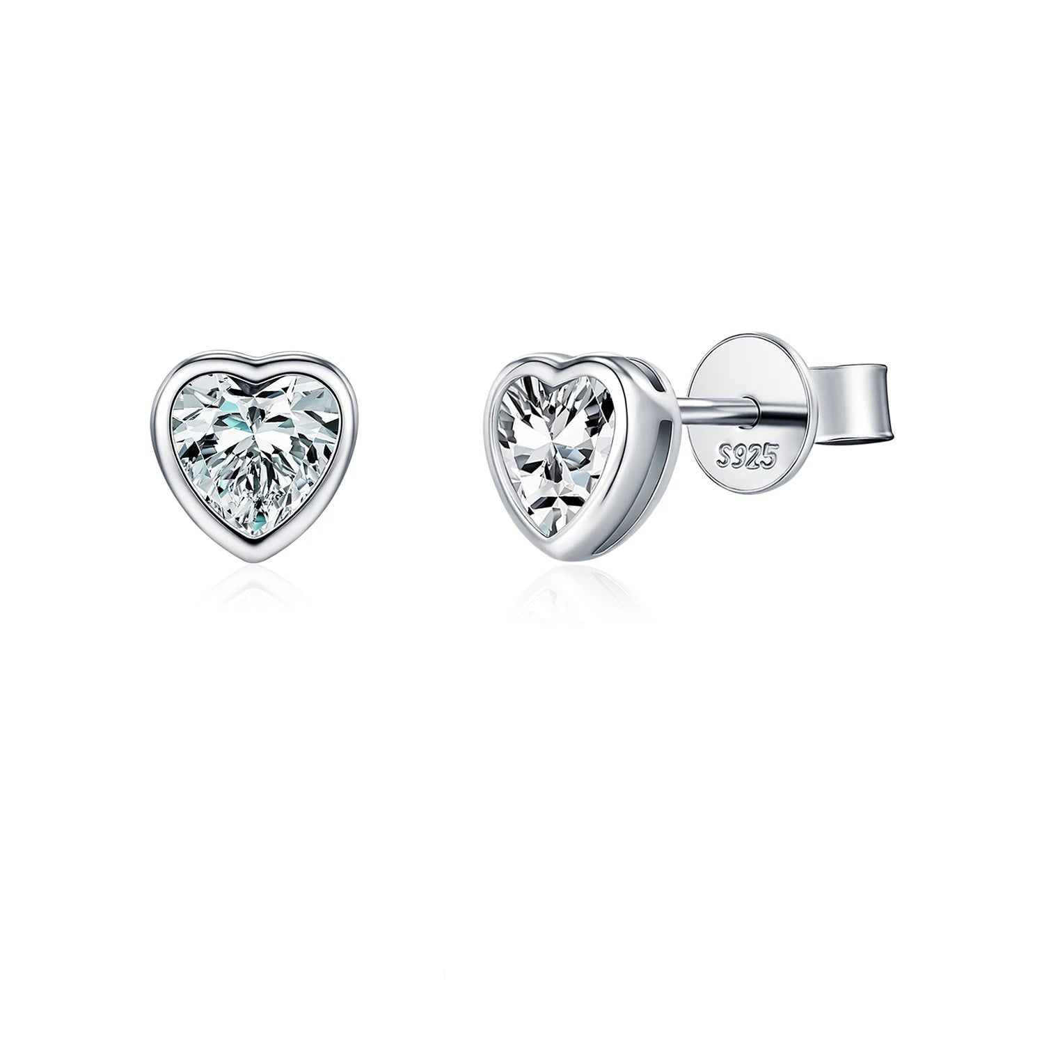 Heart moissanite ear studs in 925 sterling silver for women
