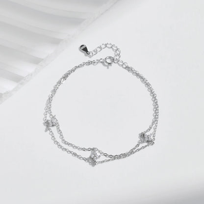 Sterling Silver Double-Layer Four Leaf Clover Bracelet