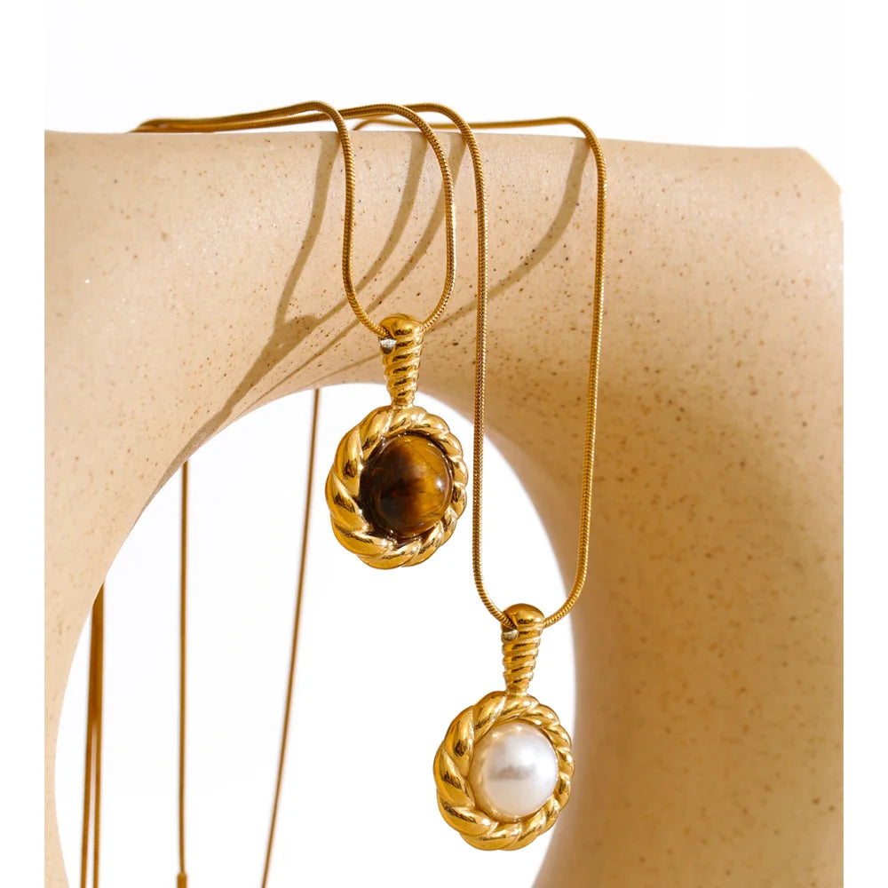 Stainless steel jewelry necklace with tiger eye tiger tones