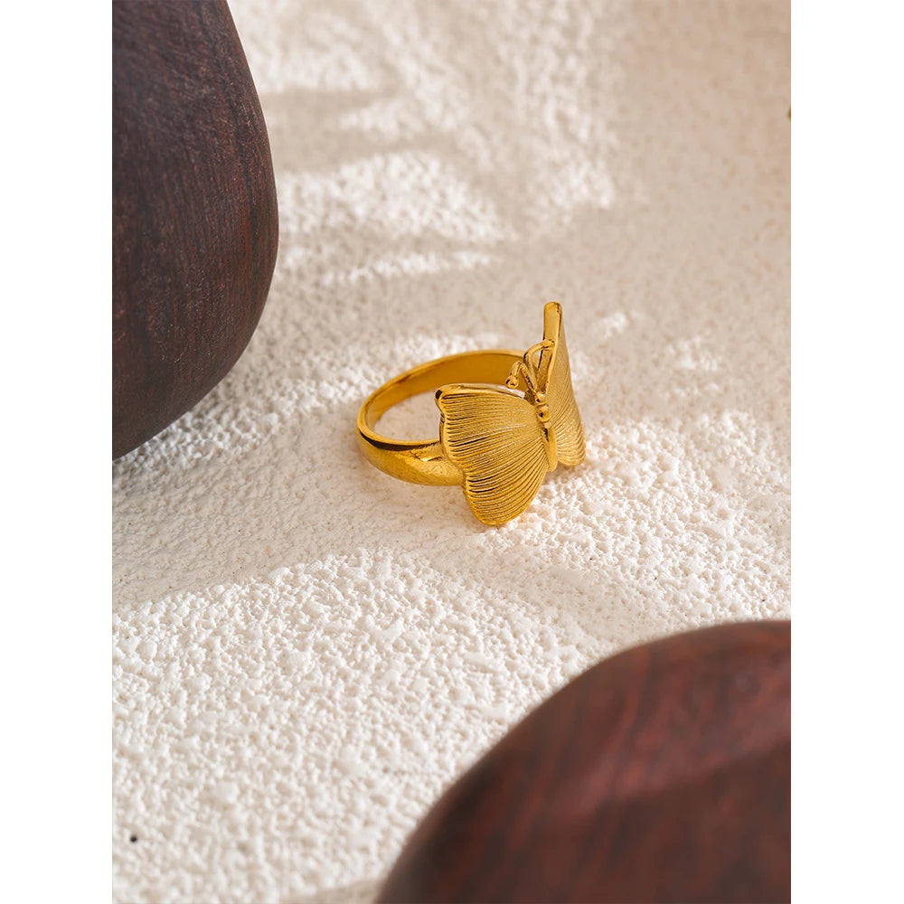 18K Gold-Plated Stainless Steel Butterfly Ring