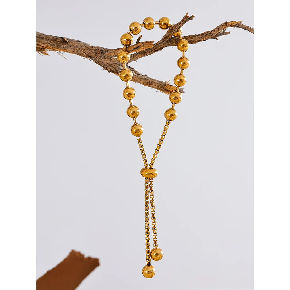 18K Gold Metal Beads Chain Adjustable Bracelet